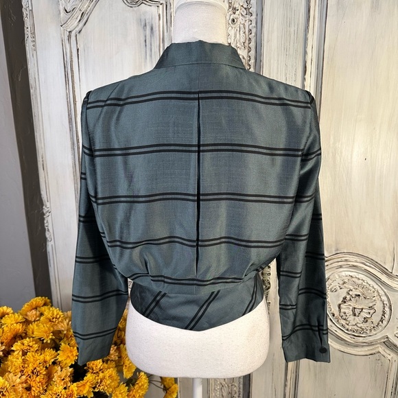 Coletti Elegant Green Plaid Victorian Women's Long Sleeve Peplum Blouse - Picture 8 of 9